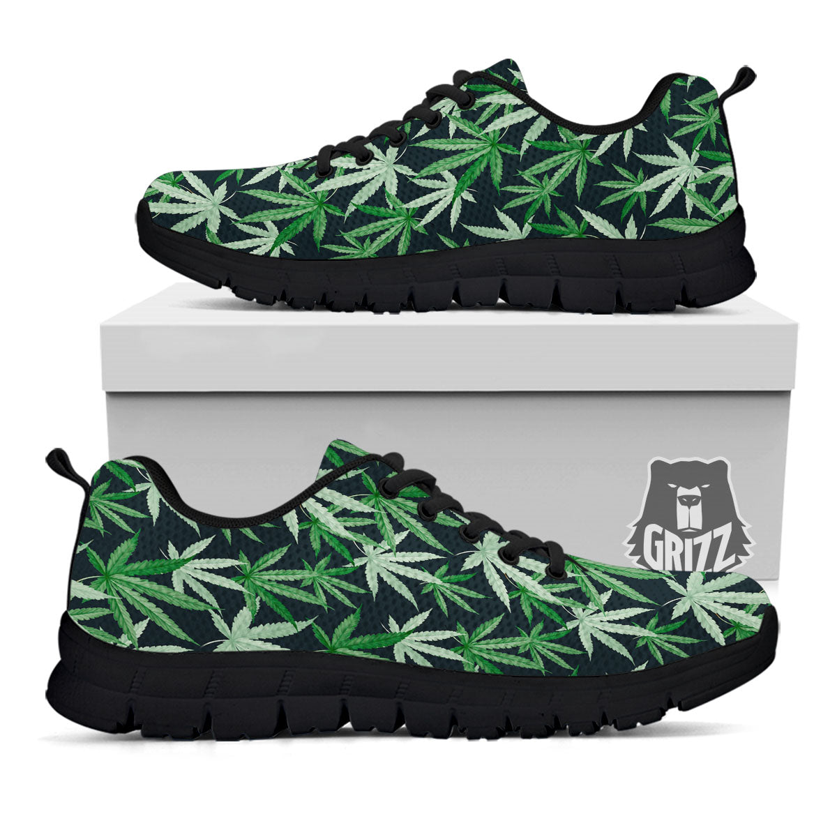 Pot Leaf Green Print Pattern Black Sneaker-grizzshop