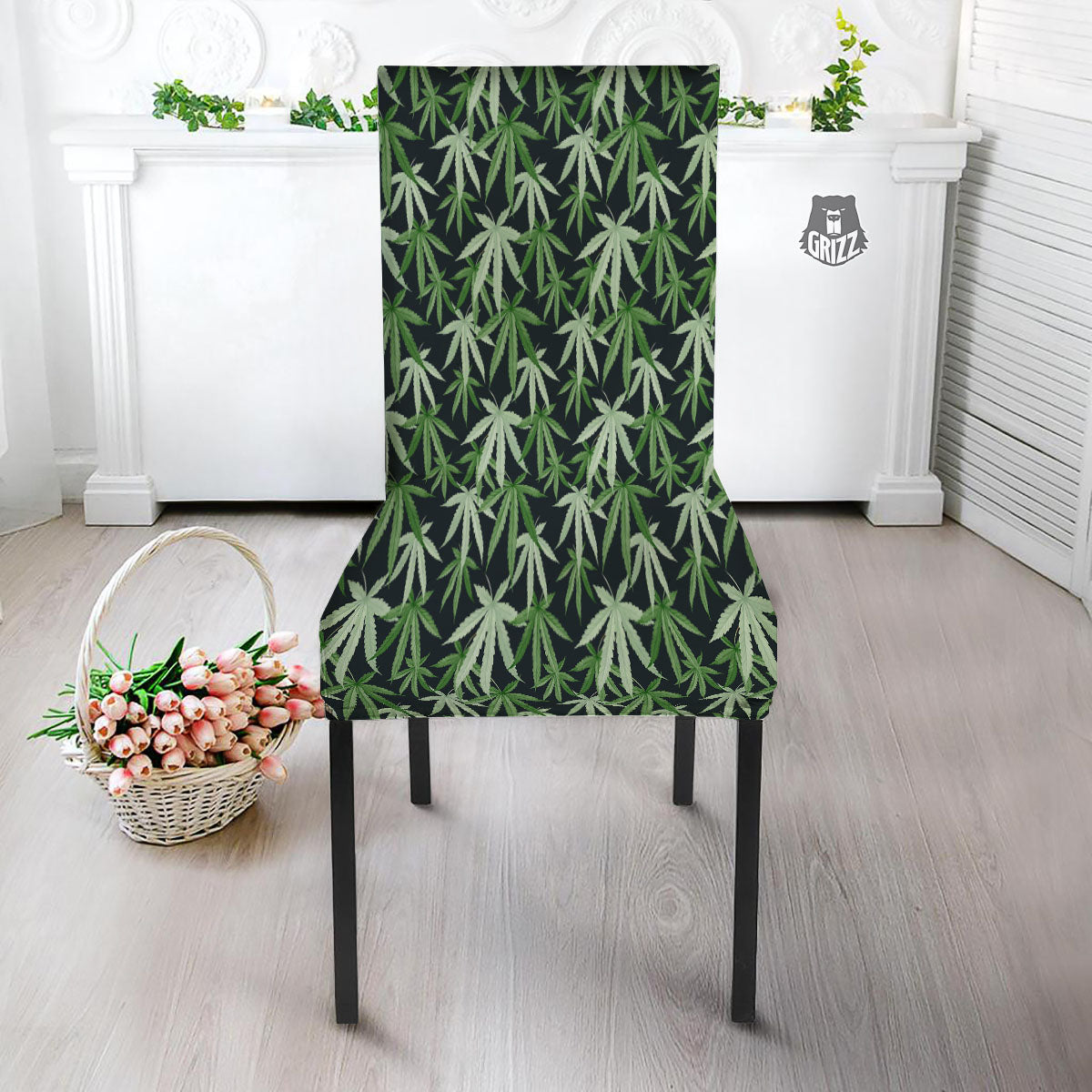 Pot Leaf Green Print Pattern Dining Chair Slipcover-grizzshop