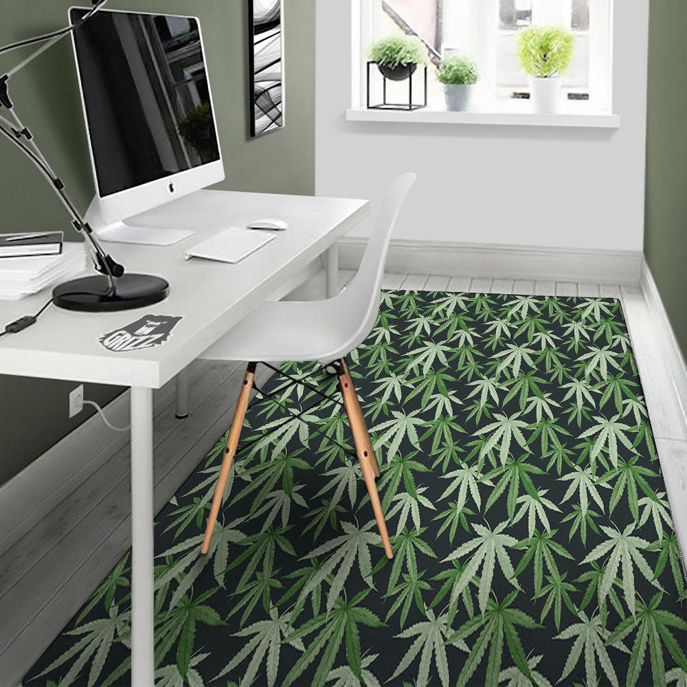 Pot Leaf Green Print Pattern Floor Mat-grizzshop