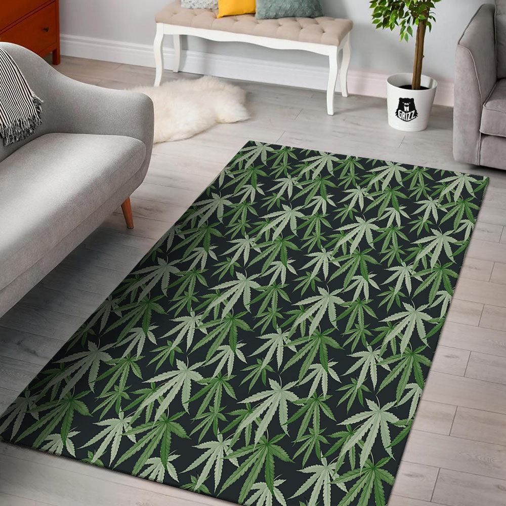 Pot Leaf Green Print Pattern Floor Mat-grizzshop