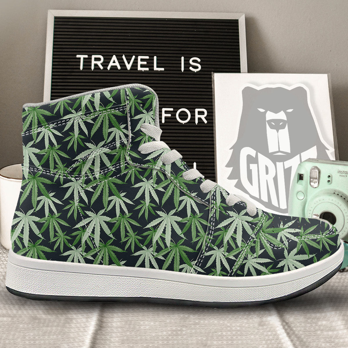 Pot Leaf Green Print Pattern High Top Sneakers-grizzshop