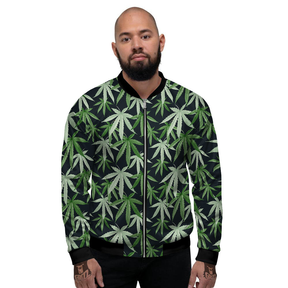 Pot Leaf Green Print Pattern Men's Bomber Jacket-grizzshop