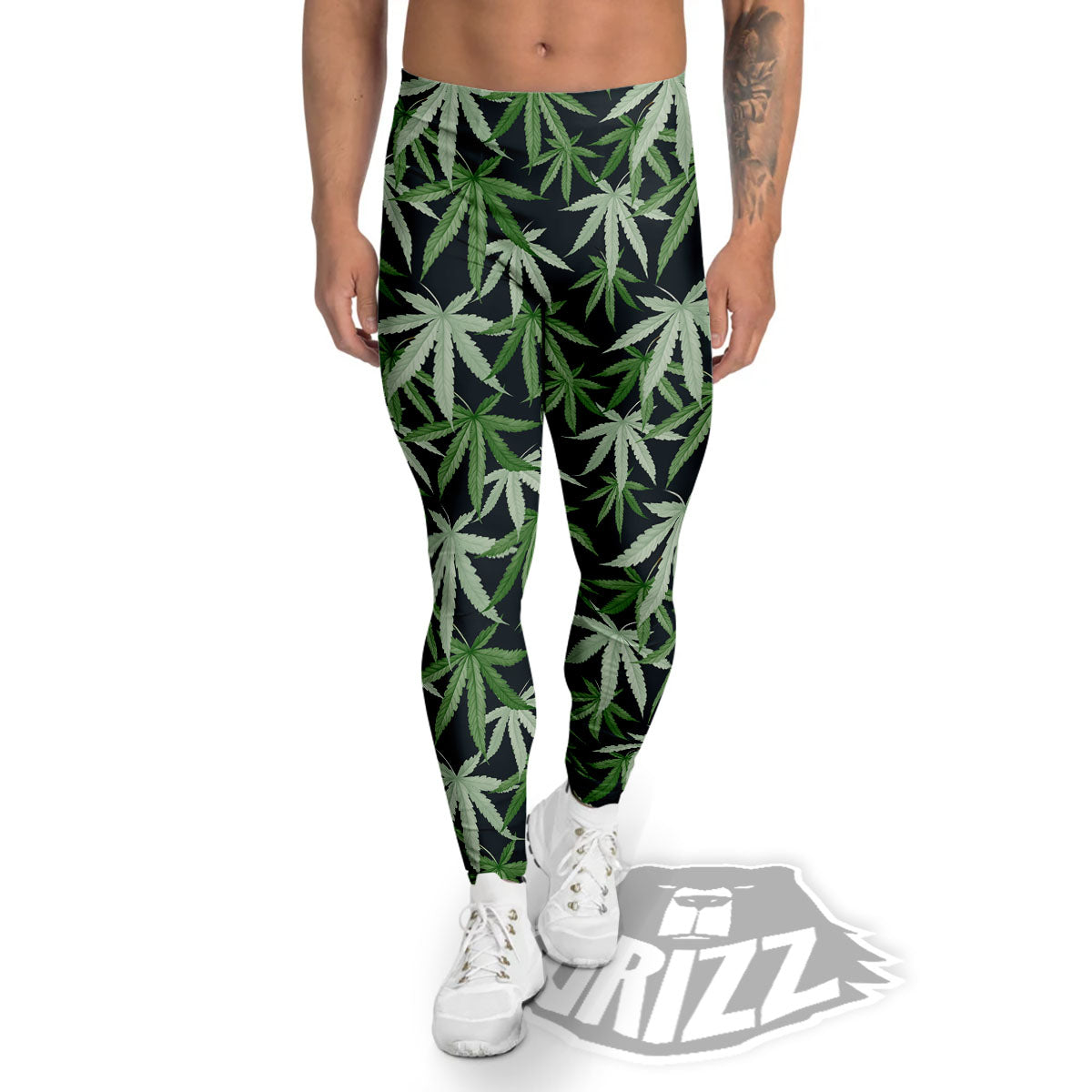 Pot Leaf Green Print Pattern Men's Leggings-grizzshop