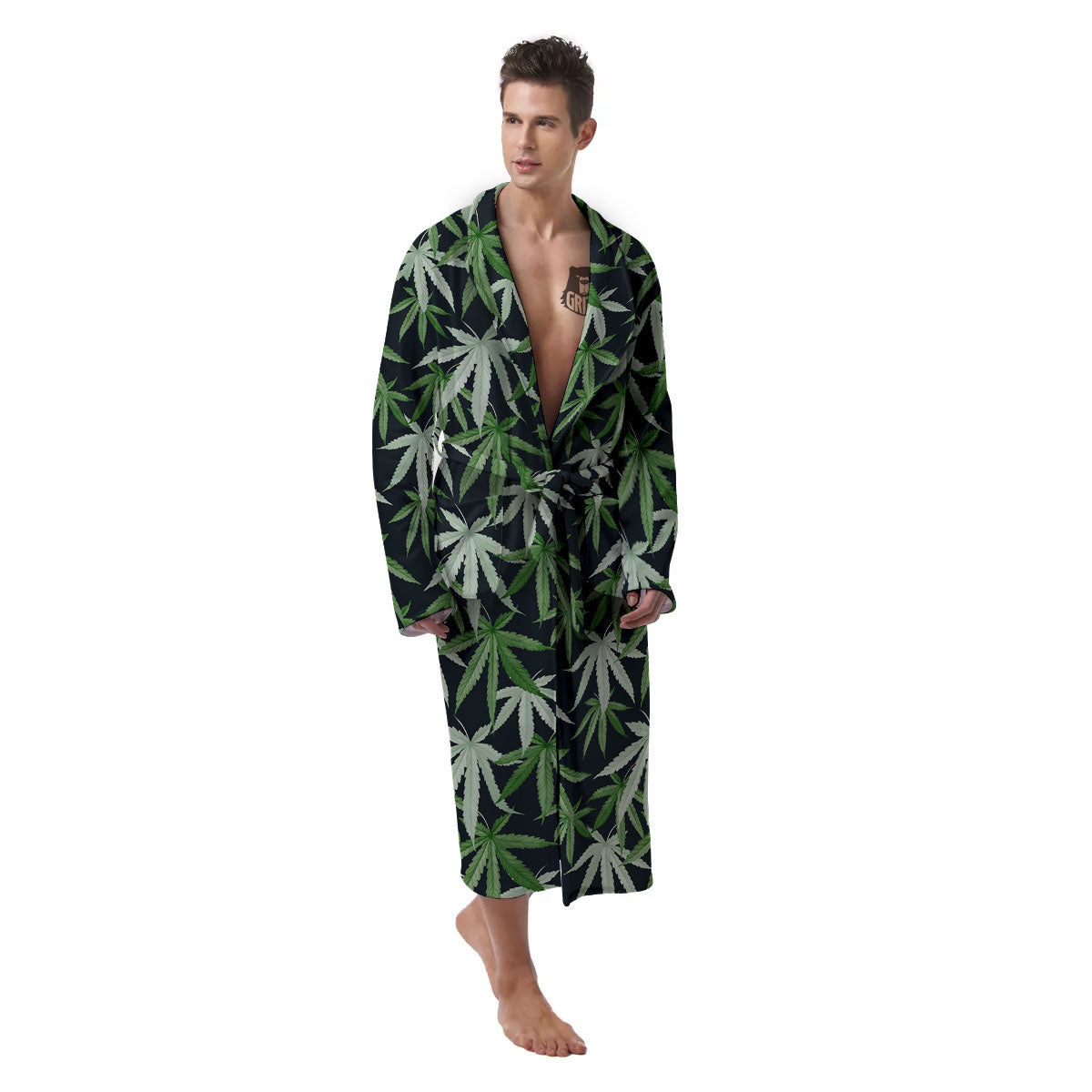 Pot Leaf Green Print Pattern Men's Robe-grizzshop