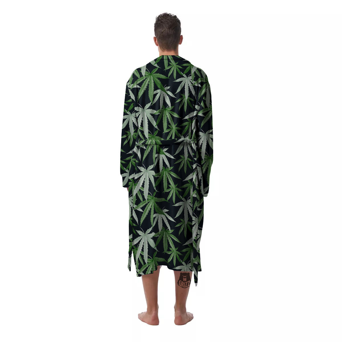 Pot Leaf Green Print Pattern Men's Robe-grizzshop