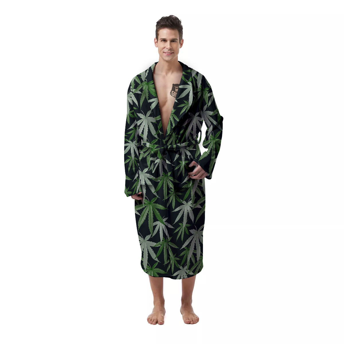 Pot Leaf Green Print Pattern Men's Robe-grizzshop
