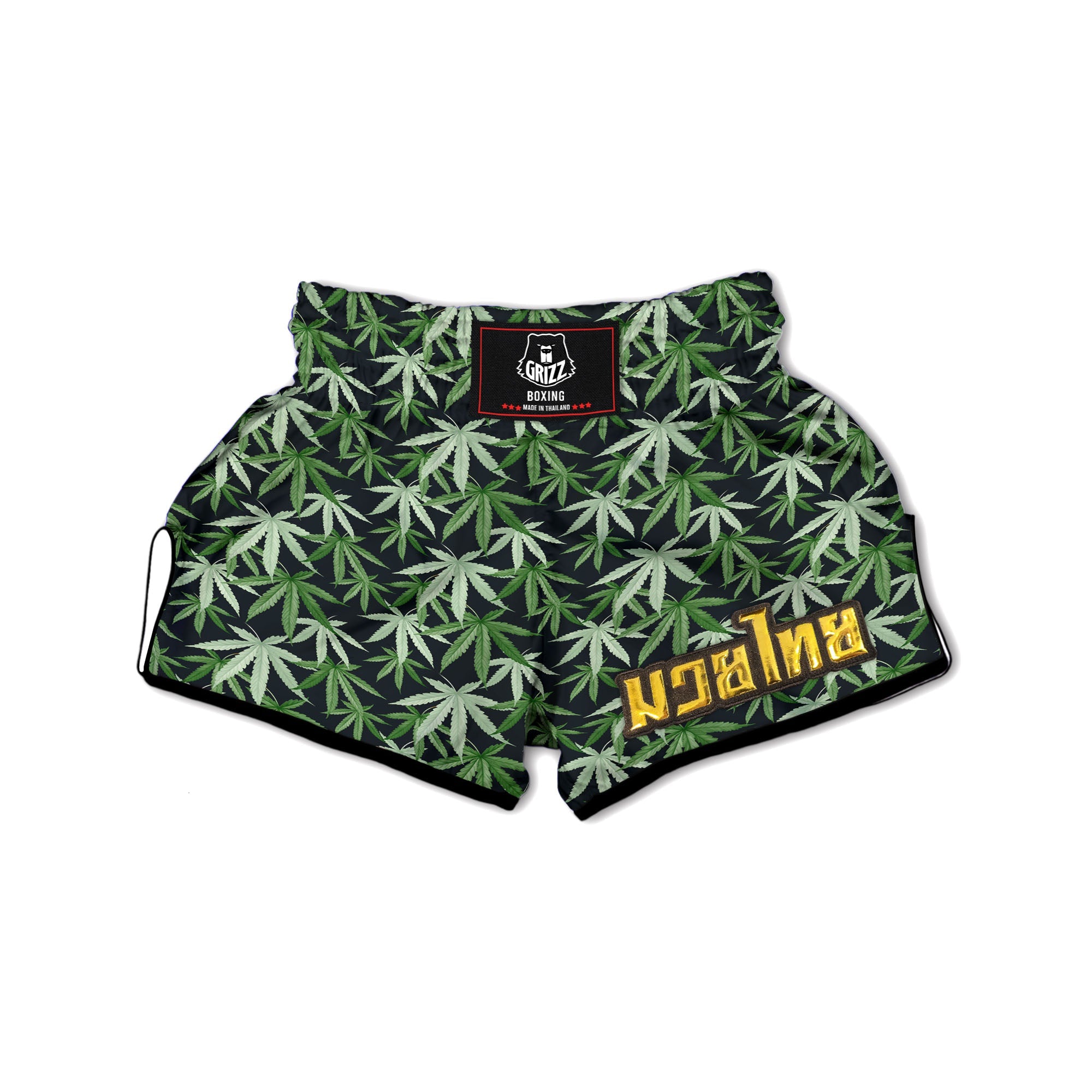 Pot Leaf Green Print Pattern Muay Thai Boxing Shorts-grizzshop