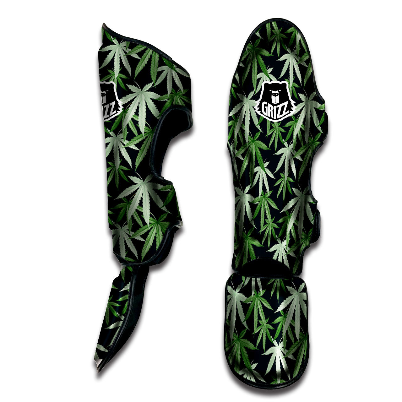 Pot Leaf Green Print Pattern Muay Thai Shin Guards-grizzshop