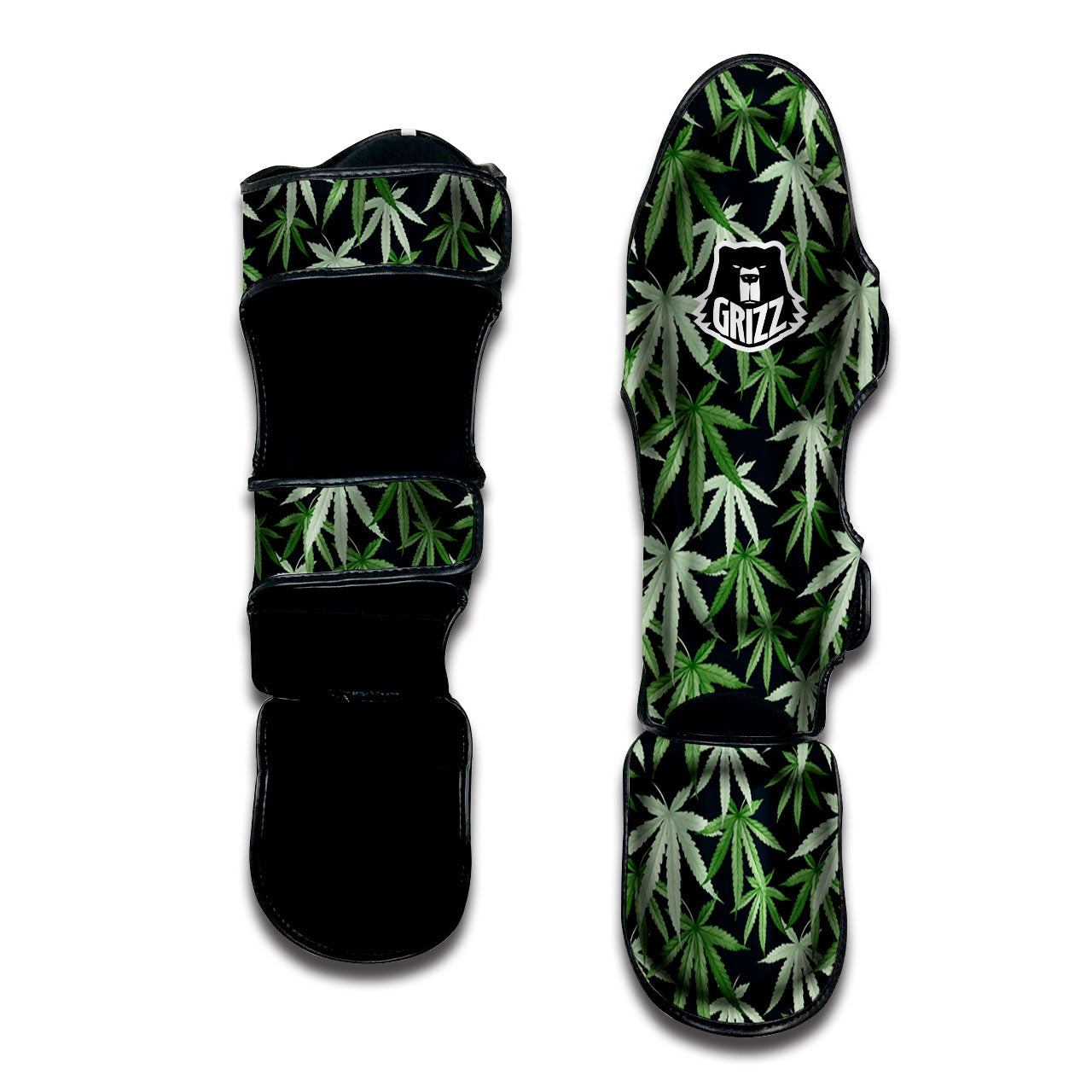 Pot Leaf Green Print Pattern Muay Thai Shin Guards-grizzshop