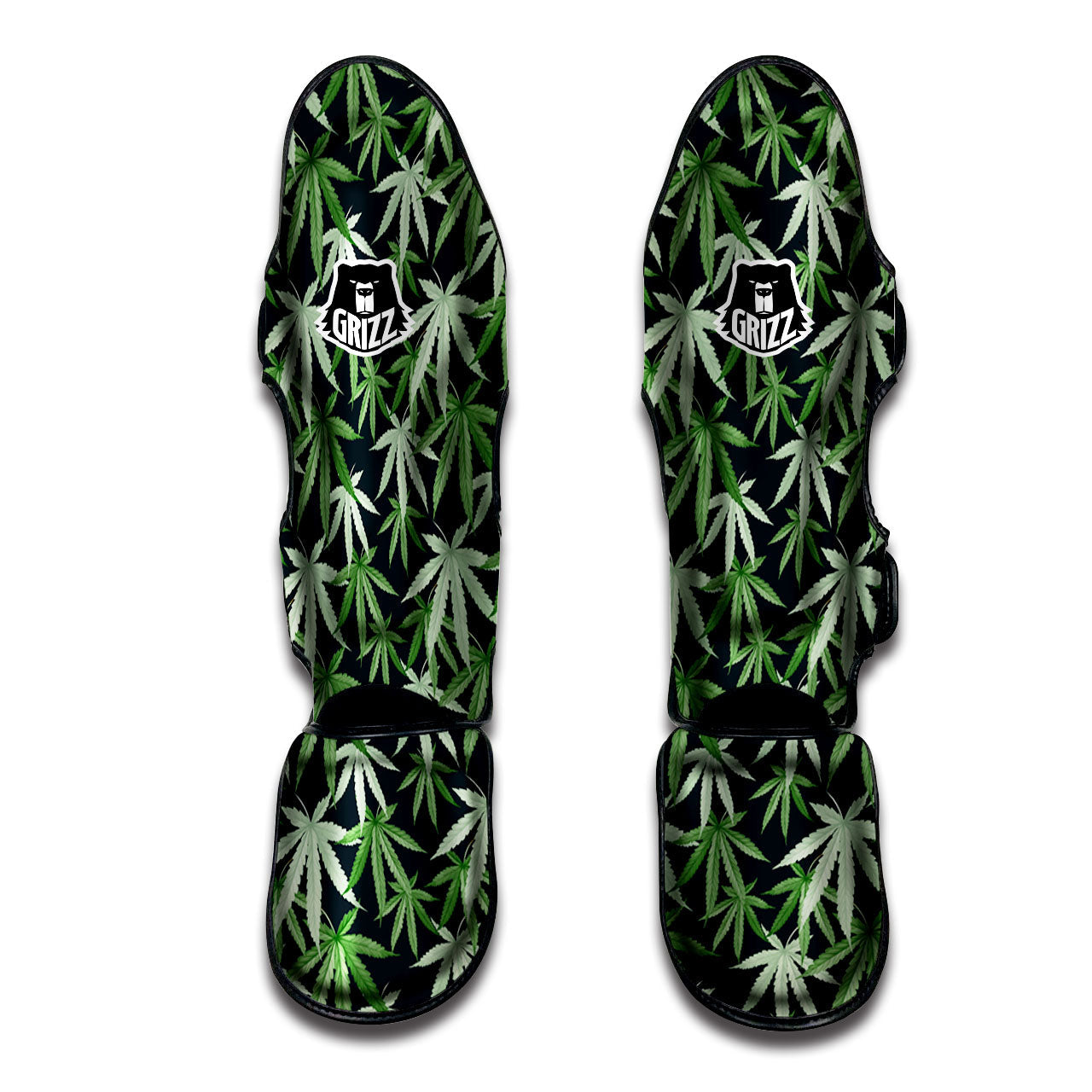 Pot Leaf Green Print Pattern Muay Thai Shin Guards-grizzshop