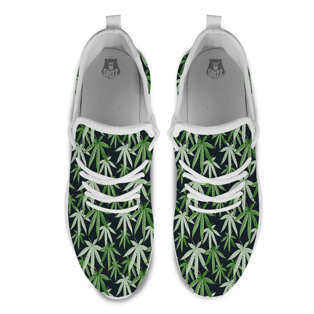 Pot Leaf Green Print Pattern White Athletic Shoes-grizzshop