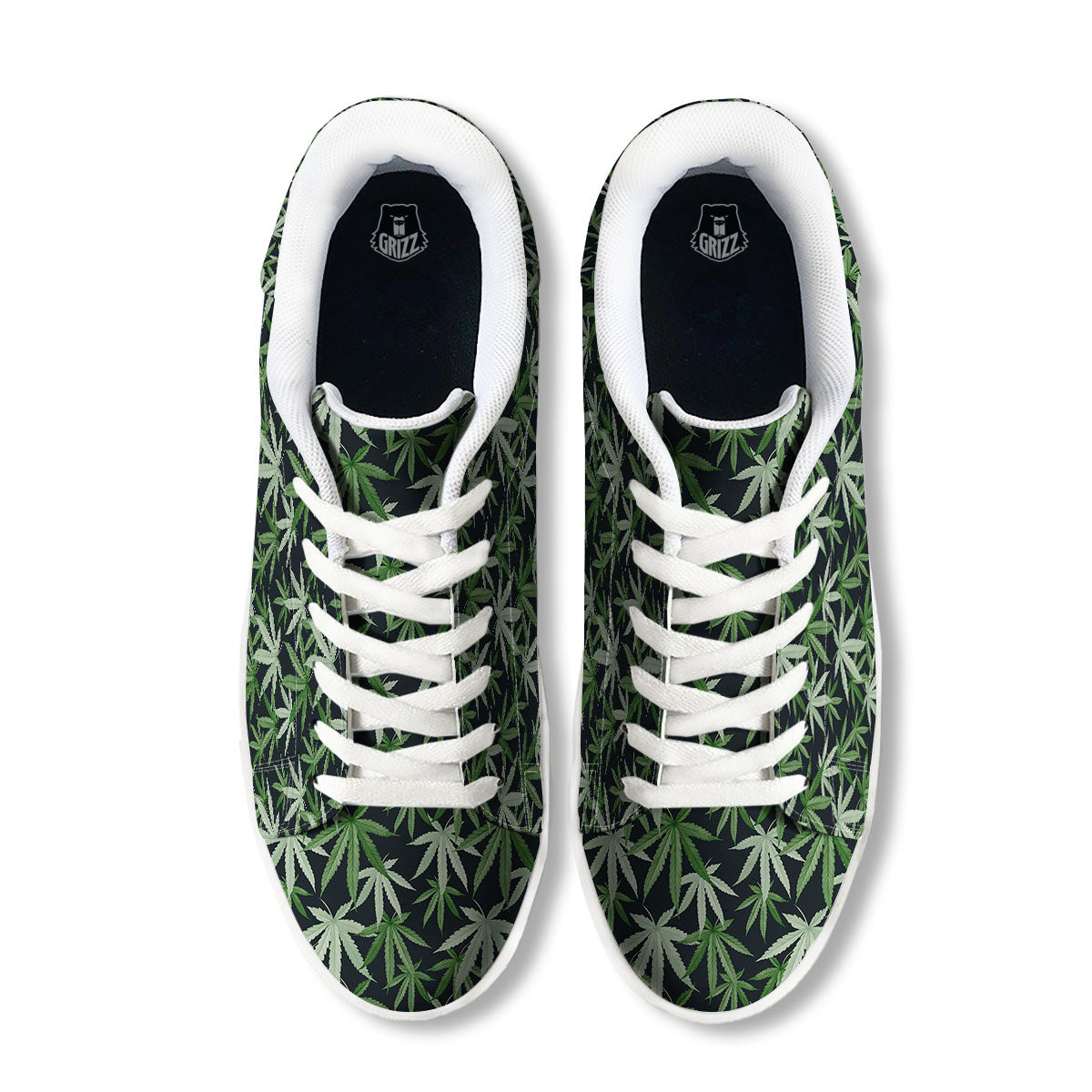 Pot Leaf Green Print Pattern White Low Top Sneakers-grizzshop