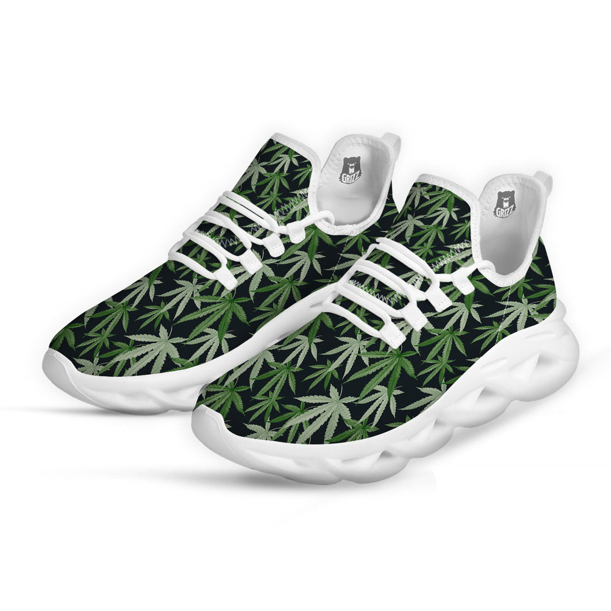 Pot Leaf Green Print Pattern White Running Shoes-grizzshop