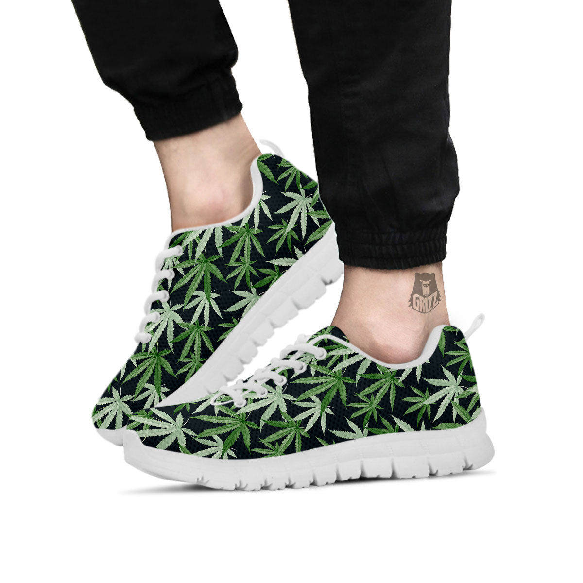 Pot Leaf Green Print Pattern White Sneaker-grizzshop