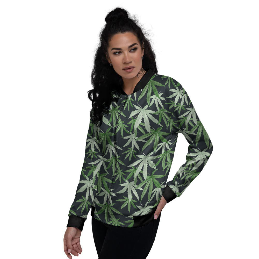 Pot Leaf Green Print Pattern Women's Bomber Jacket-grizzshop