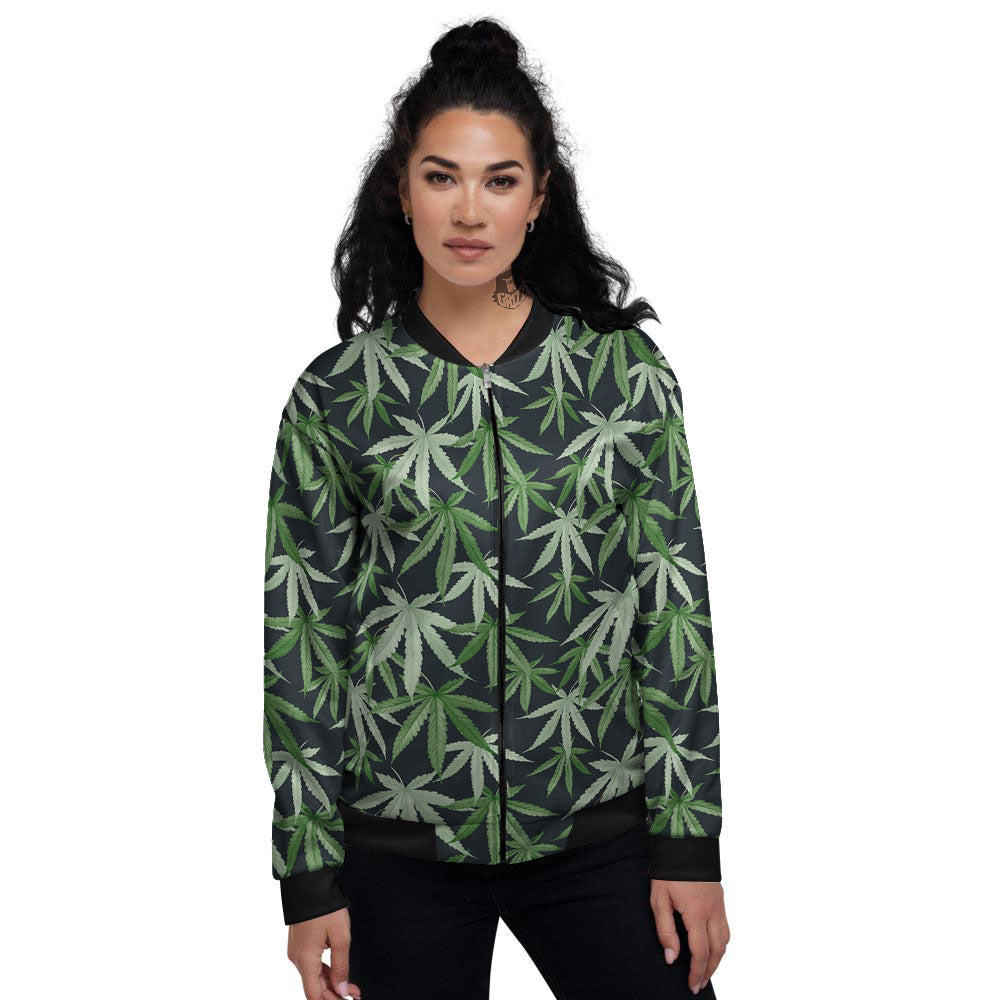 Pot Leaf Green Print Pattern Women's Bomber Jacket-grizzshop