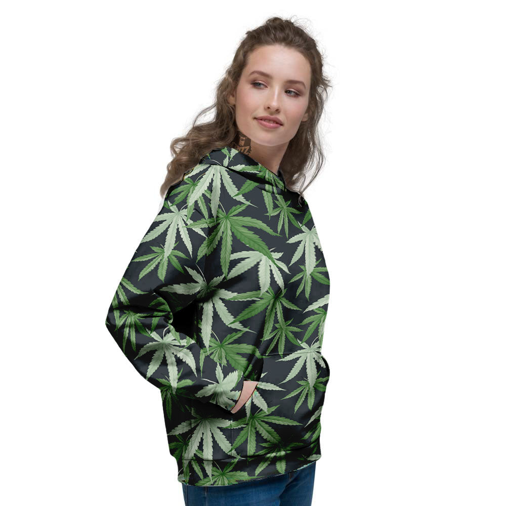 Pot Leaf Green Print Pattern Women's Hoodie-grizzshop