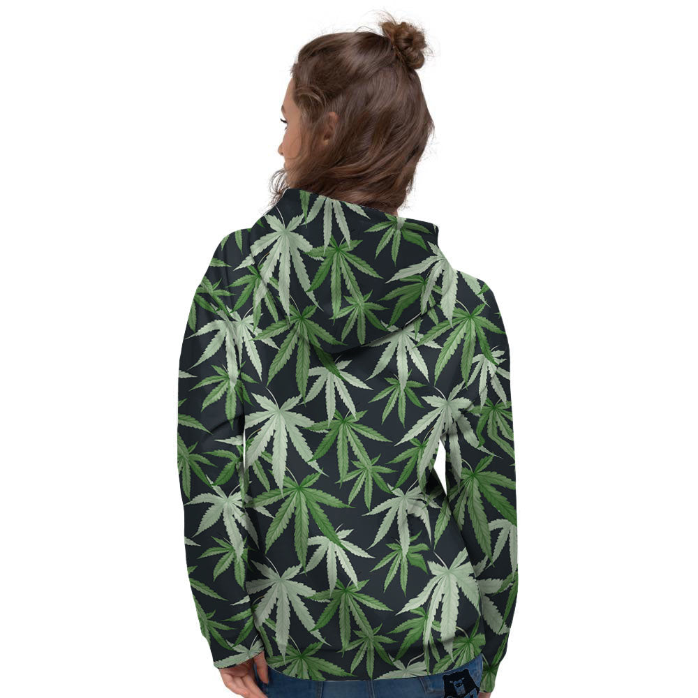 Pot Leaf Green Print Pattern Women's Hoodie-grizzshop