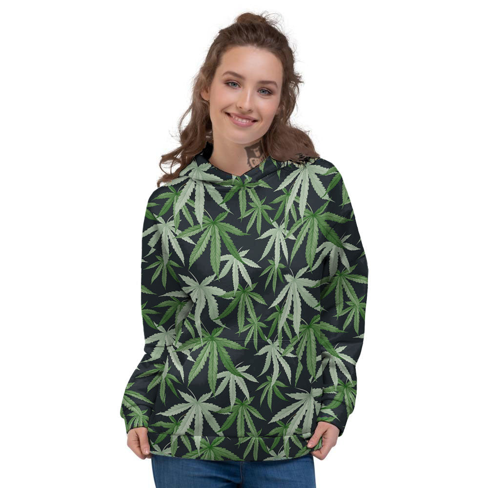 Pot Leaf Green Print Pattern Women's Hoodie-grizzshop