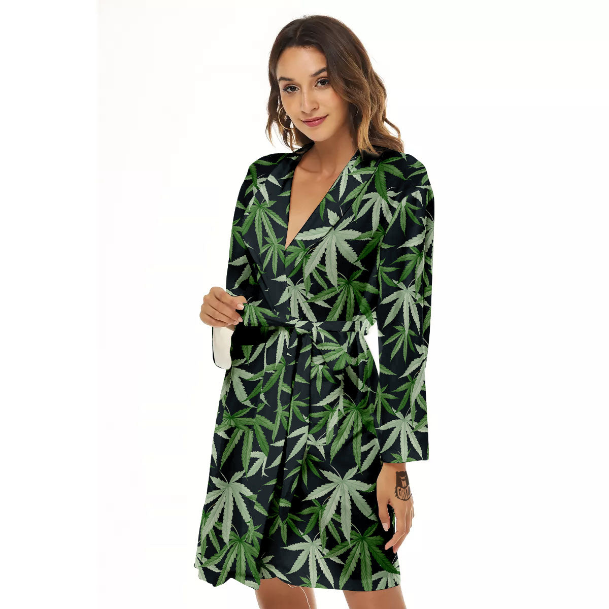 Pot Leaf Green Print Pattern Women's Robe-grizzshop