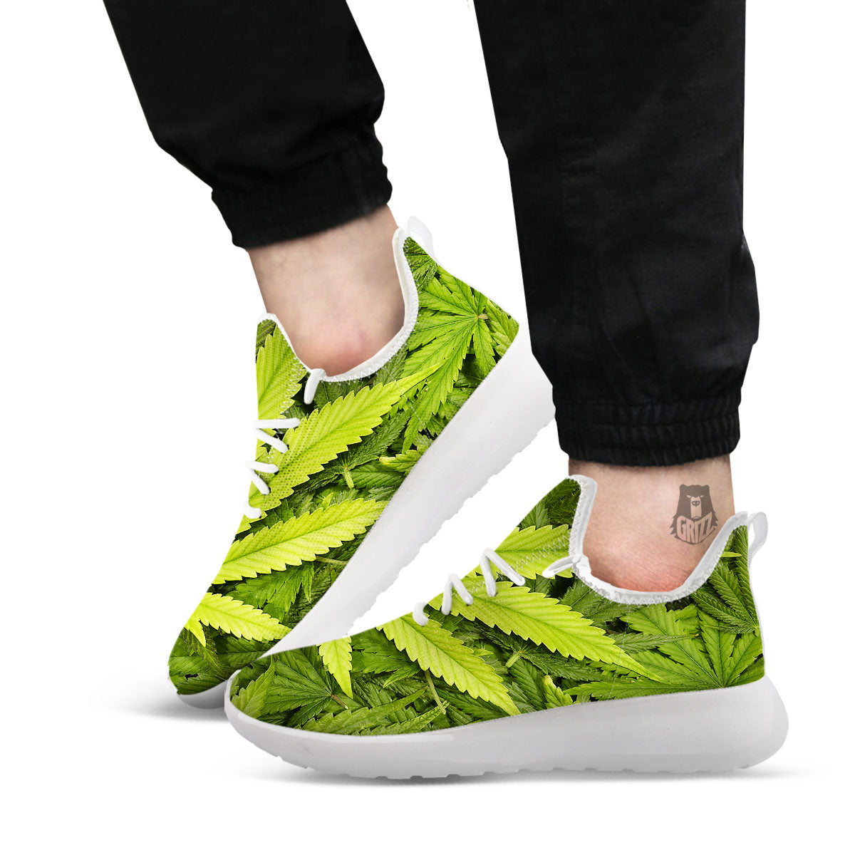 Pot Leaf Green Print White Athletic Shoes-grizzshop