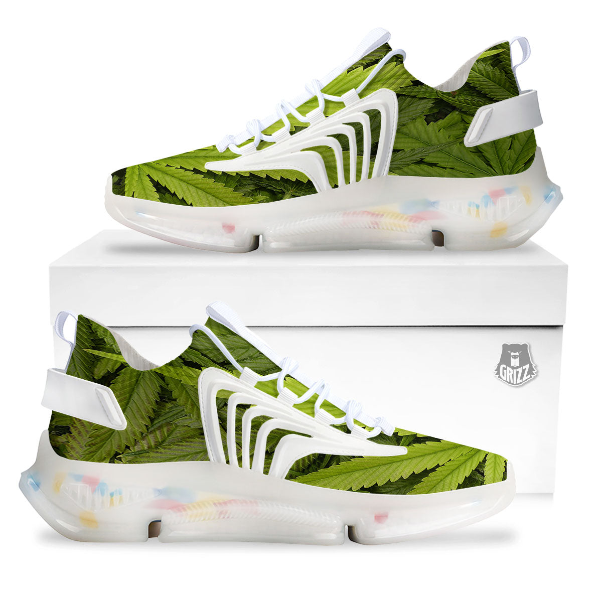 Pot Leaf Green Print White Gym Shoes-grizzshop