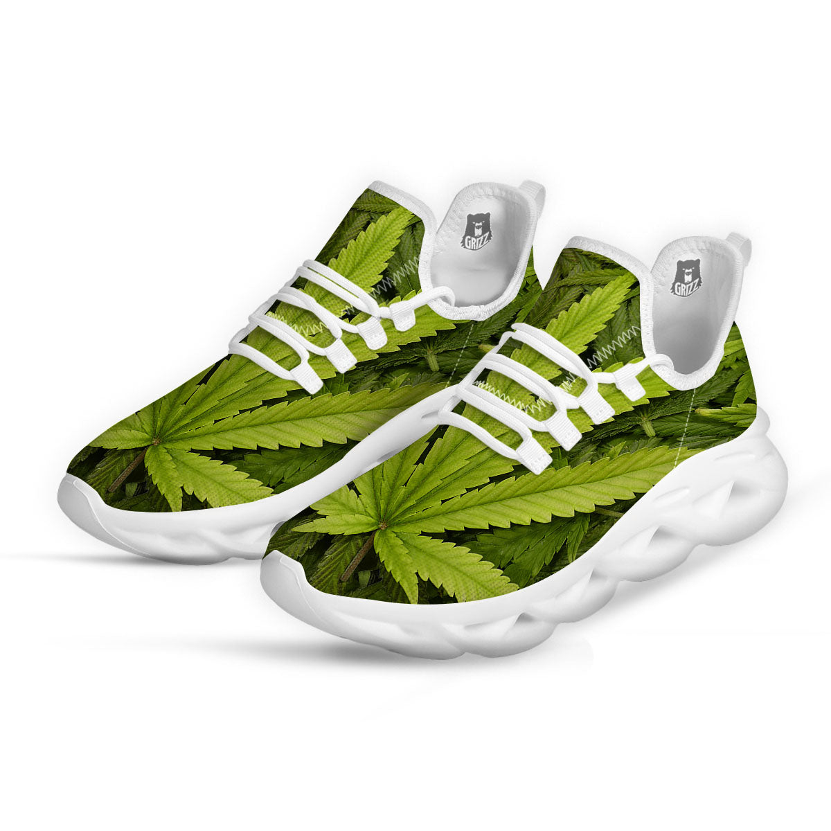 Pot Leaf Green Print White Running Shoes-grizzshop