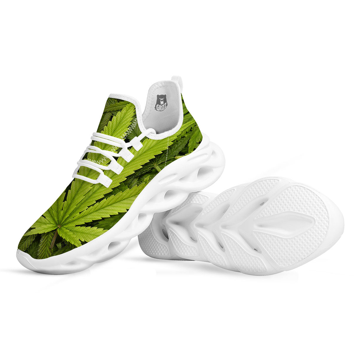 Pot Leaf Green Print White Running Shoes-grizzshop