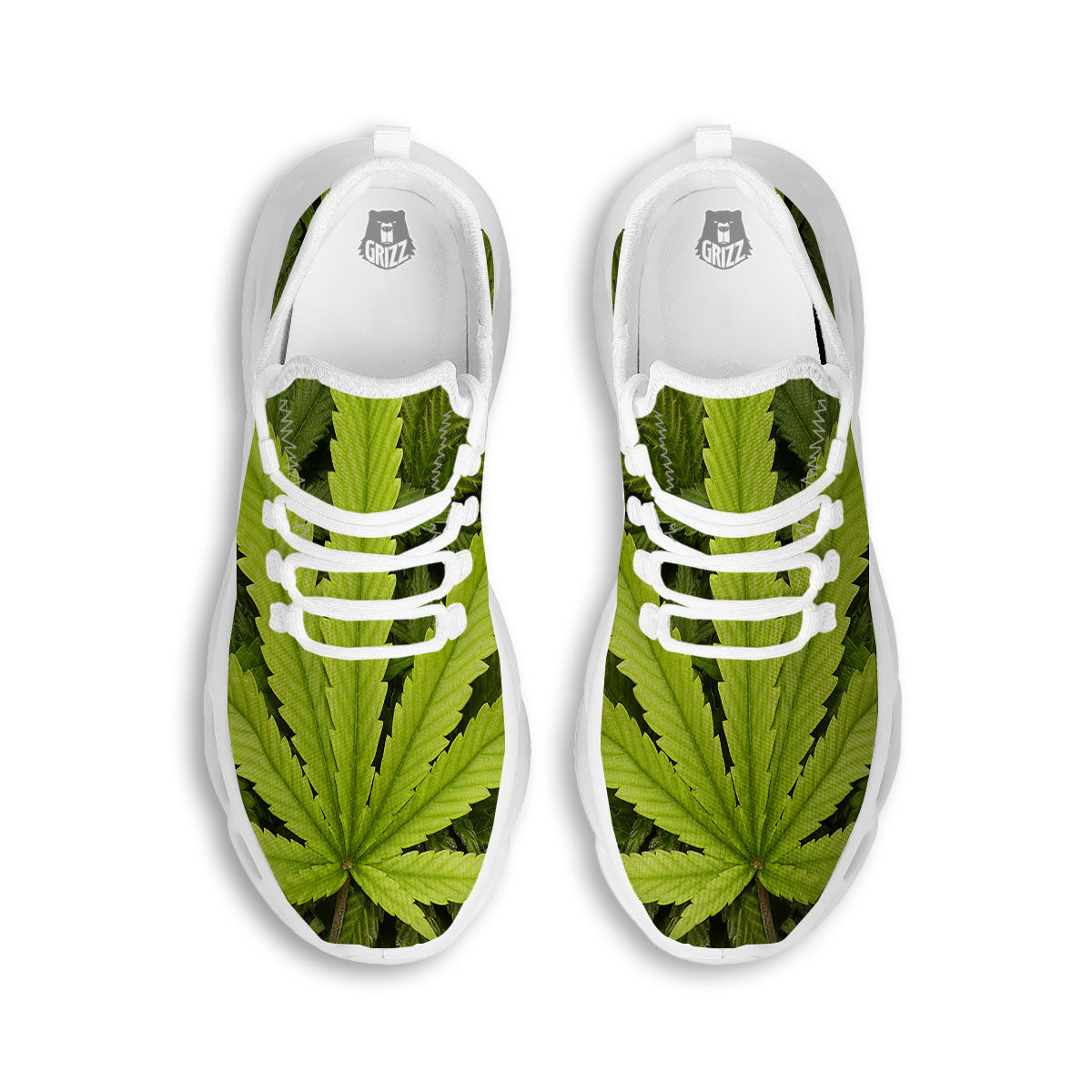 Pot Leaf Green Print White Running Shoes-grizzshop