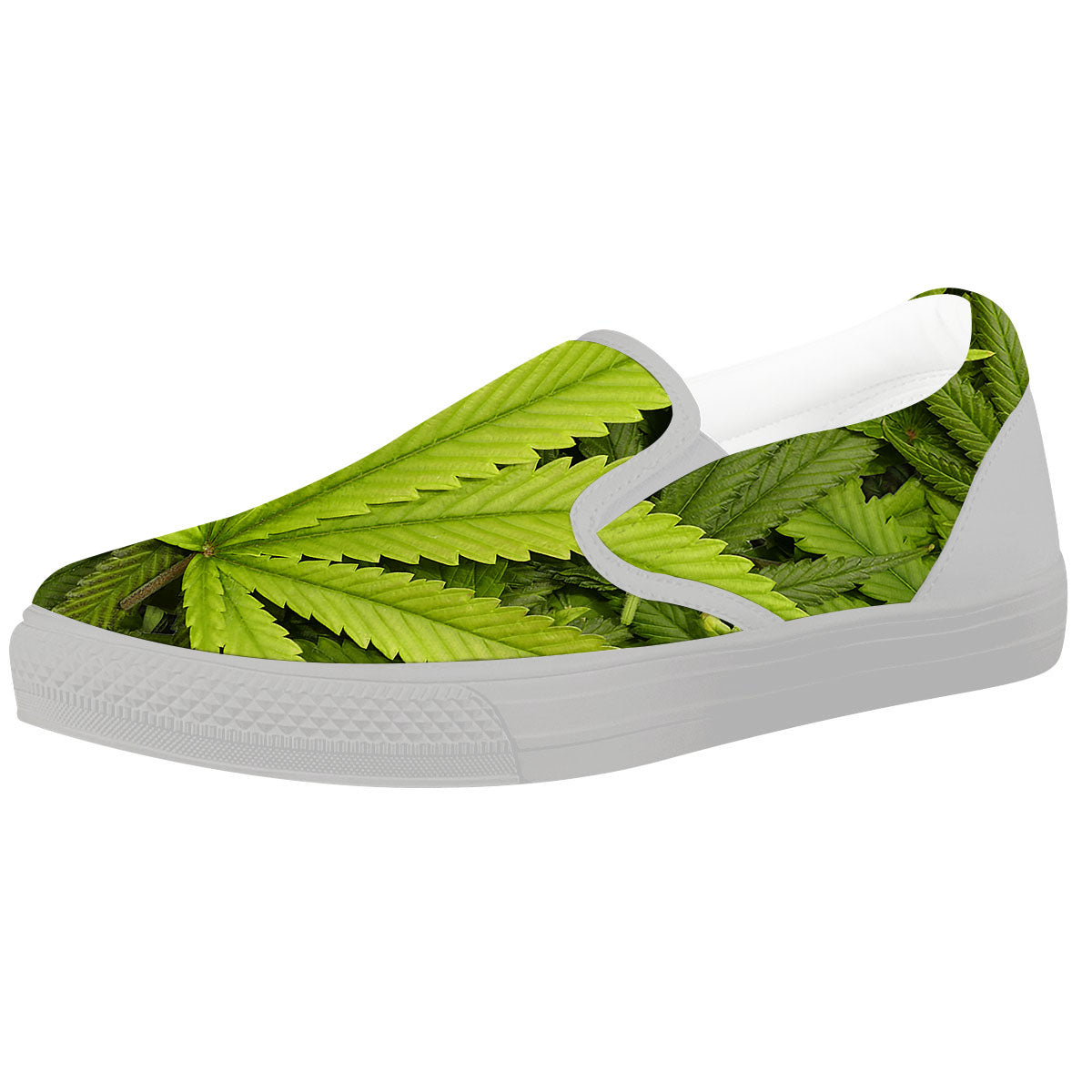 Pot Leaf Green Print White Slip On Shoes-grizzshop