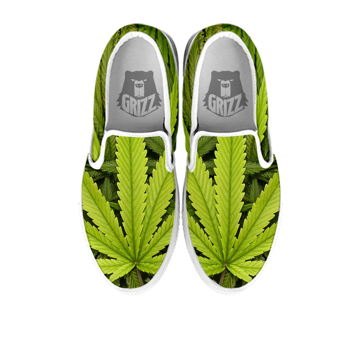 Pot Leaf Green Print White Slip On Shoes-grizzshop
