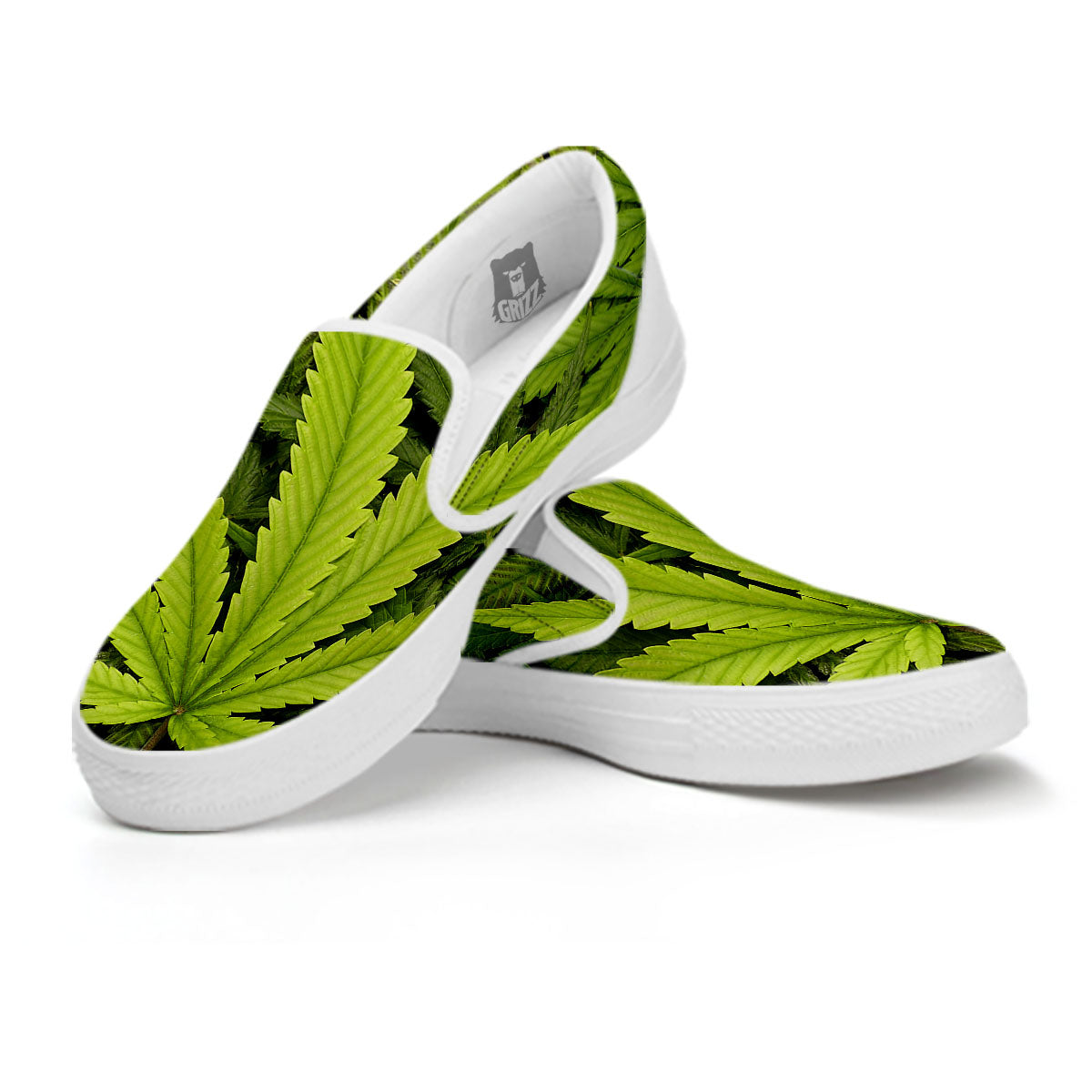 Pot Leaf Green Print White Slip On Shoes-grizzshop