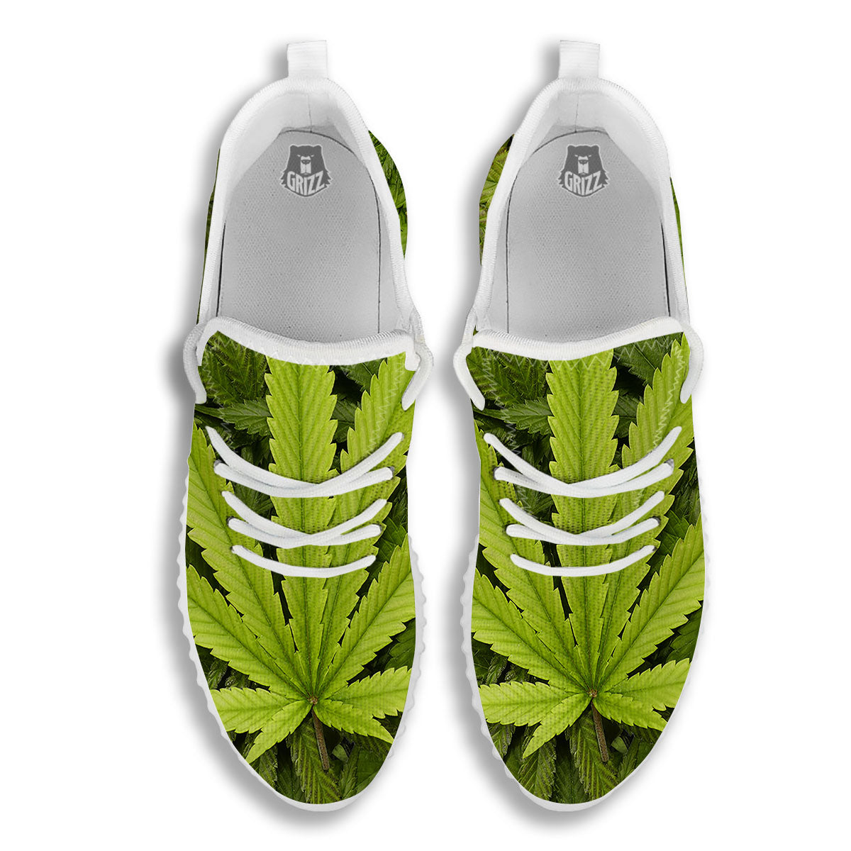 Pot Leaf Green Print White Walking Shoes-grizzshop