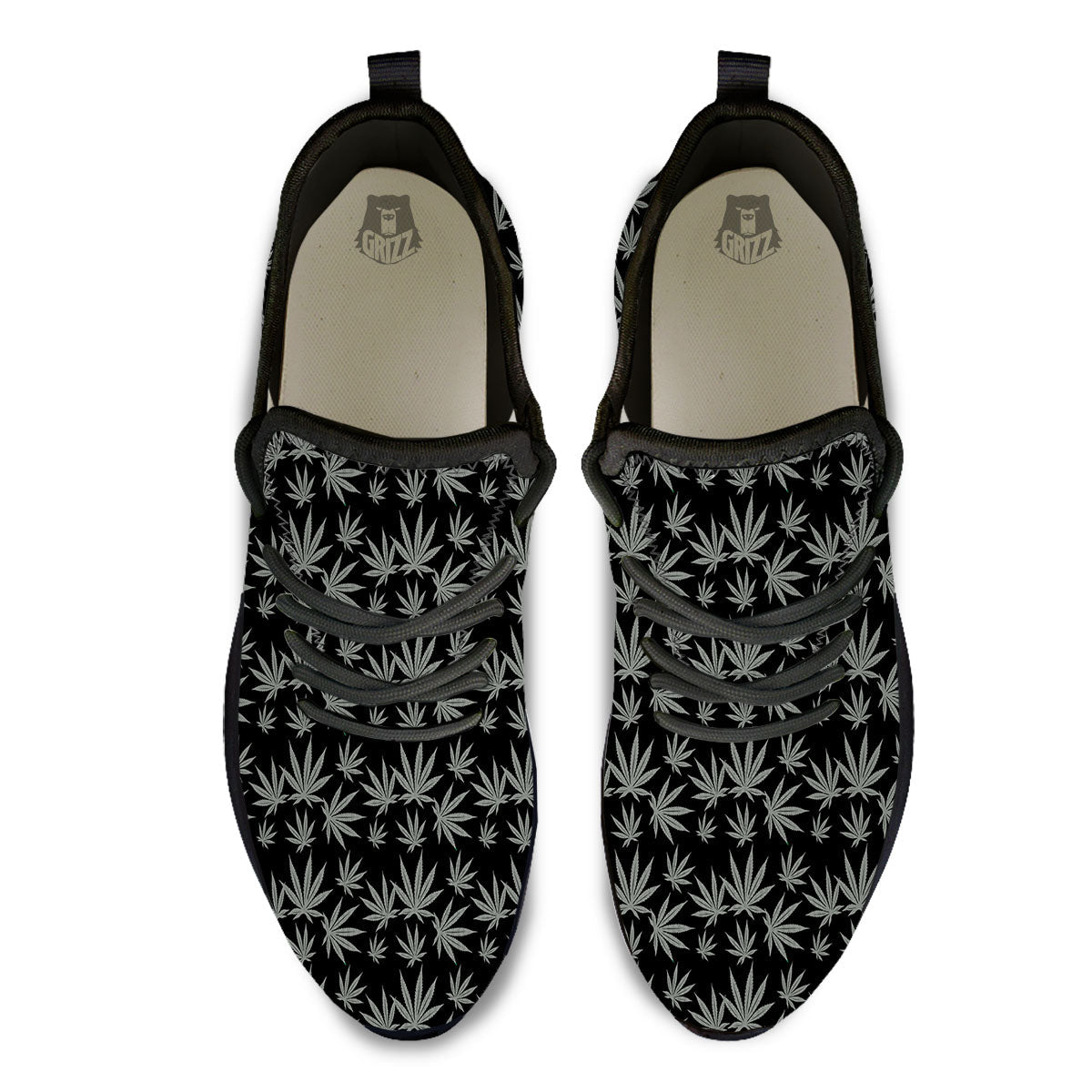 Pot Leaf Grey And Black Print Pattern Black Athletic Shoes-grizzshop