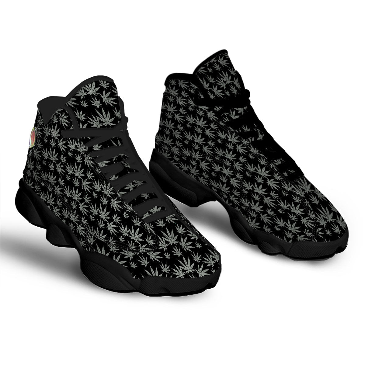 Pot Leaf Grey And Black Print Pattern Black Basketball Shoes-grizzshop