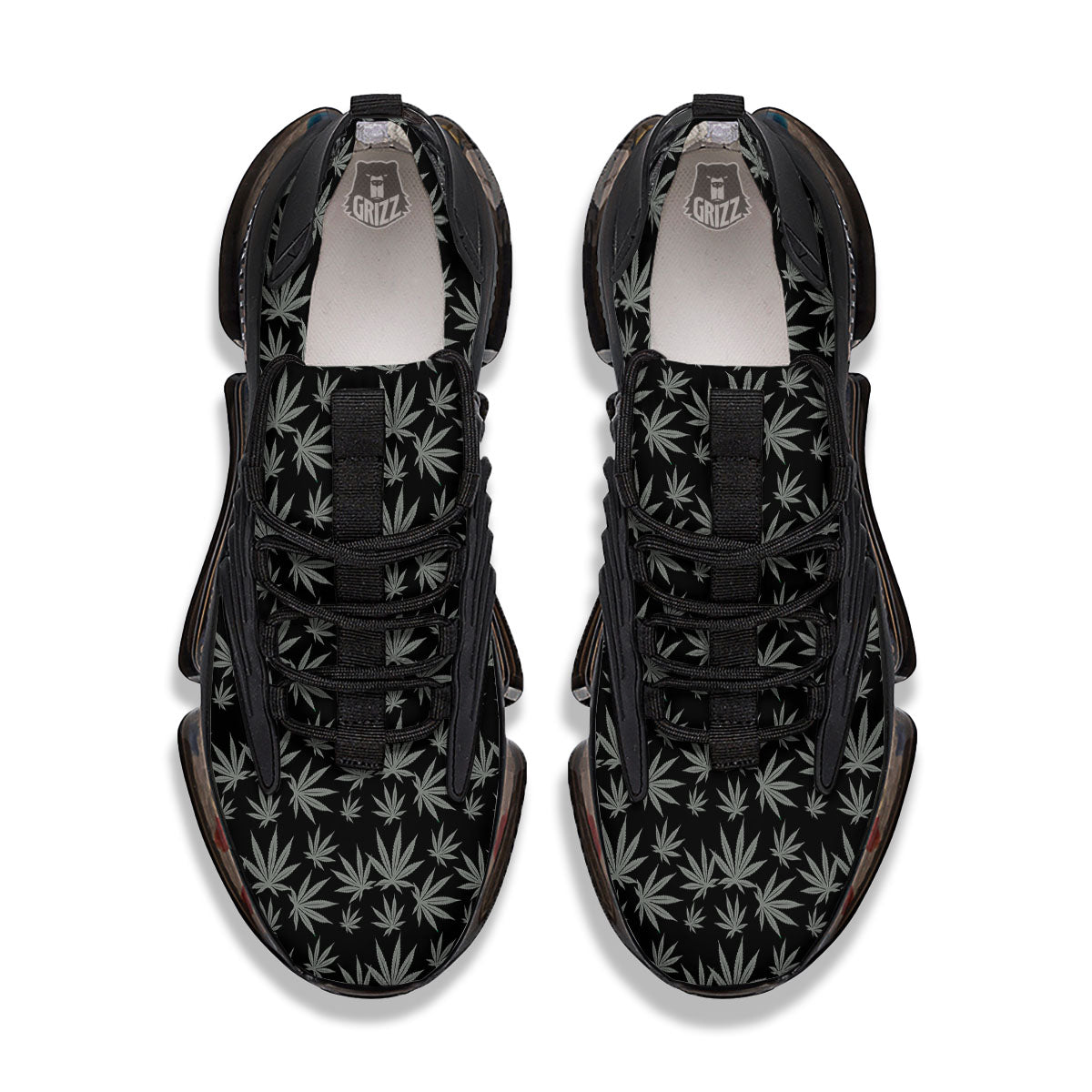 Pot Leaf Grey And Black Print Pattern Black Gym Shoes-grizzshop