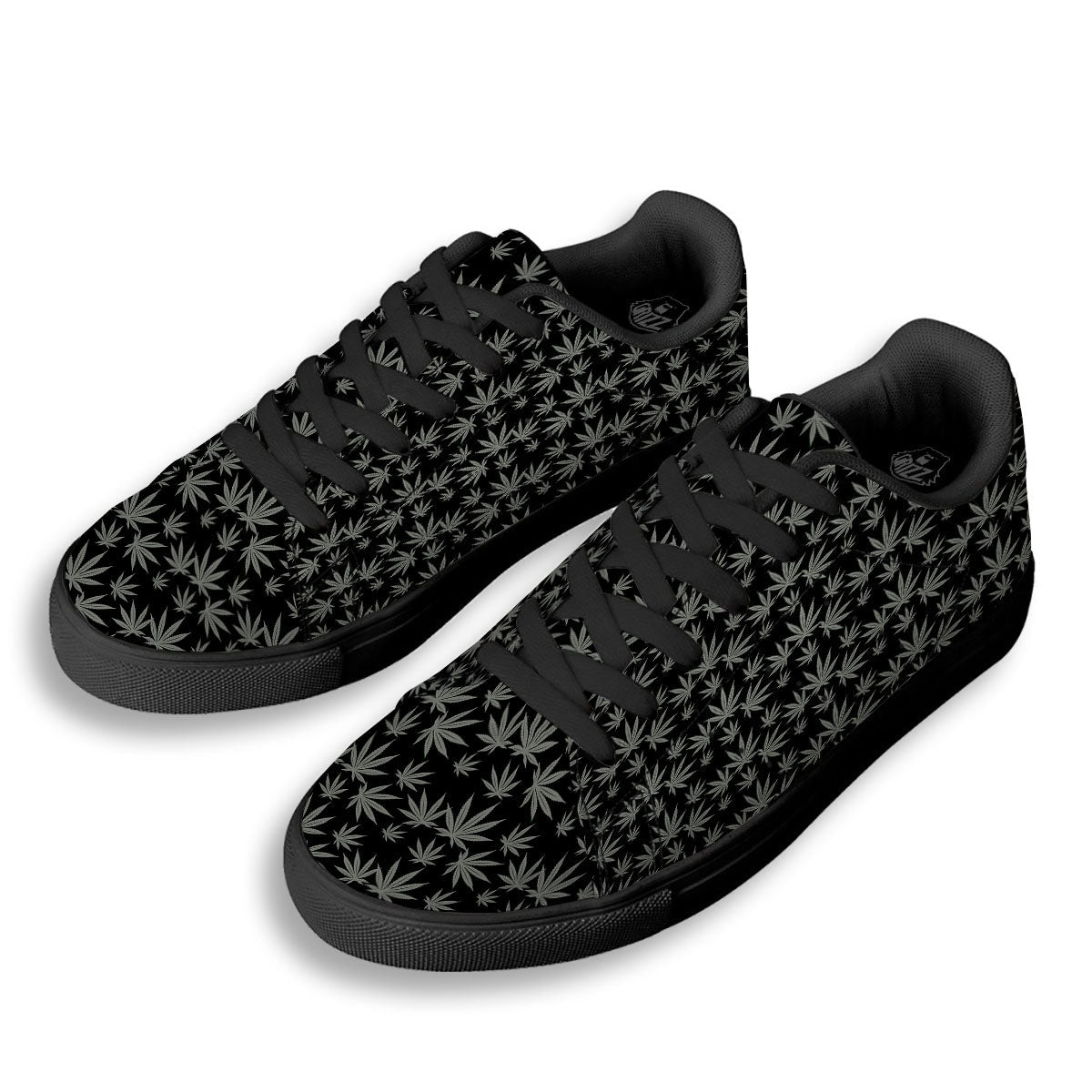 Pot Leaf Grey And Black Print Pattern Black Low Top Sneakers-grizzshop