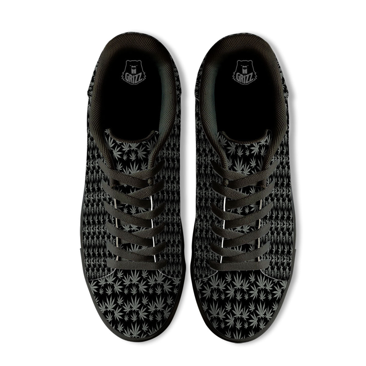 Pot Leaf Grey And Black Print Pattern Black Low Top Sneakers-grizzshop