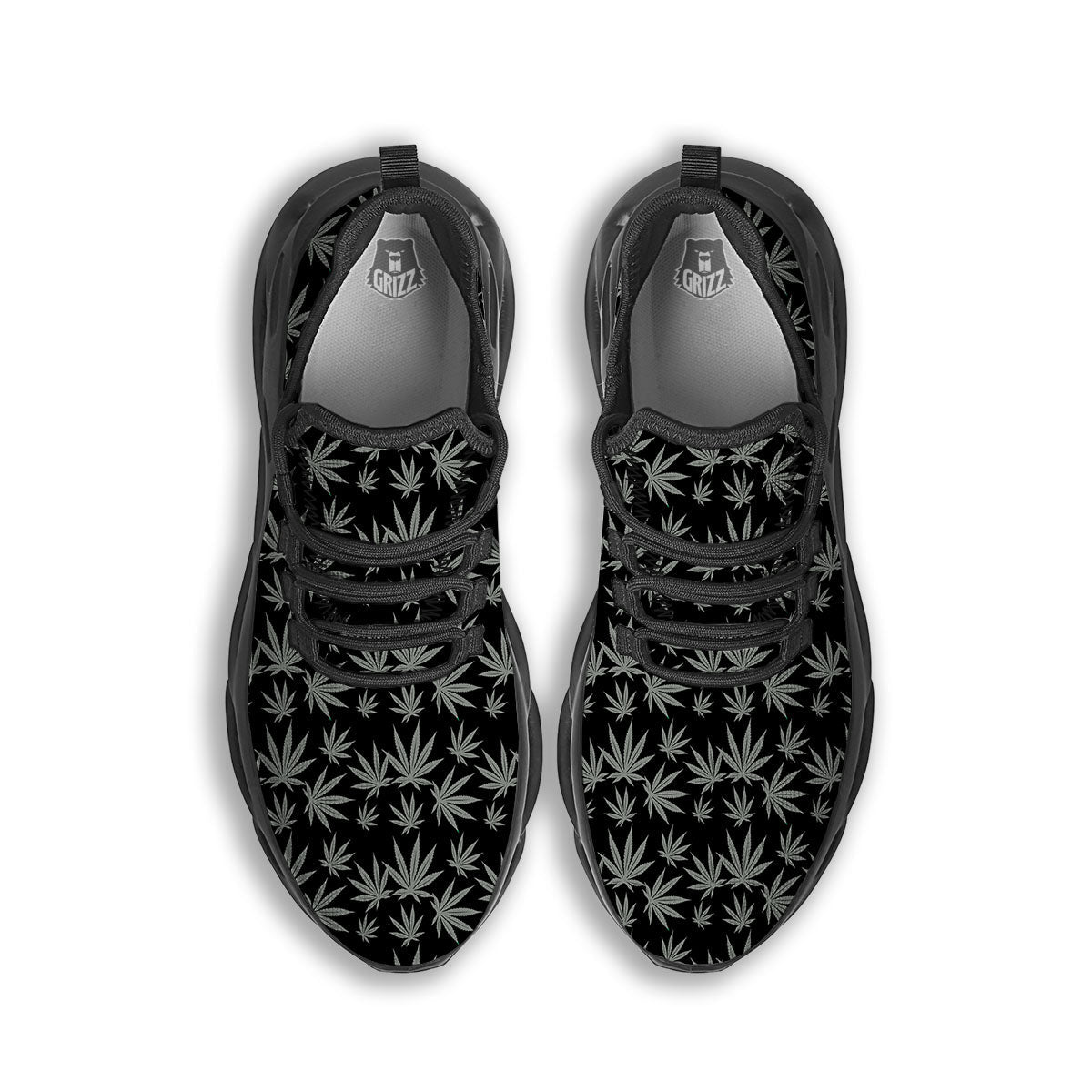 Pot Leaf Grey And Black Print Pattern Black Running Shoes-grizzshop