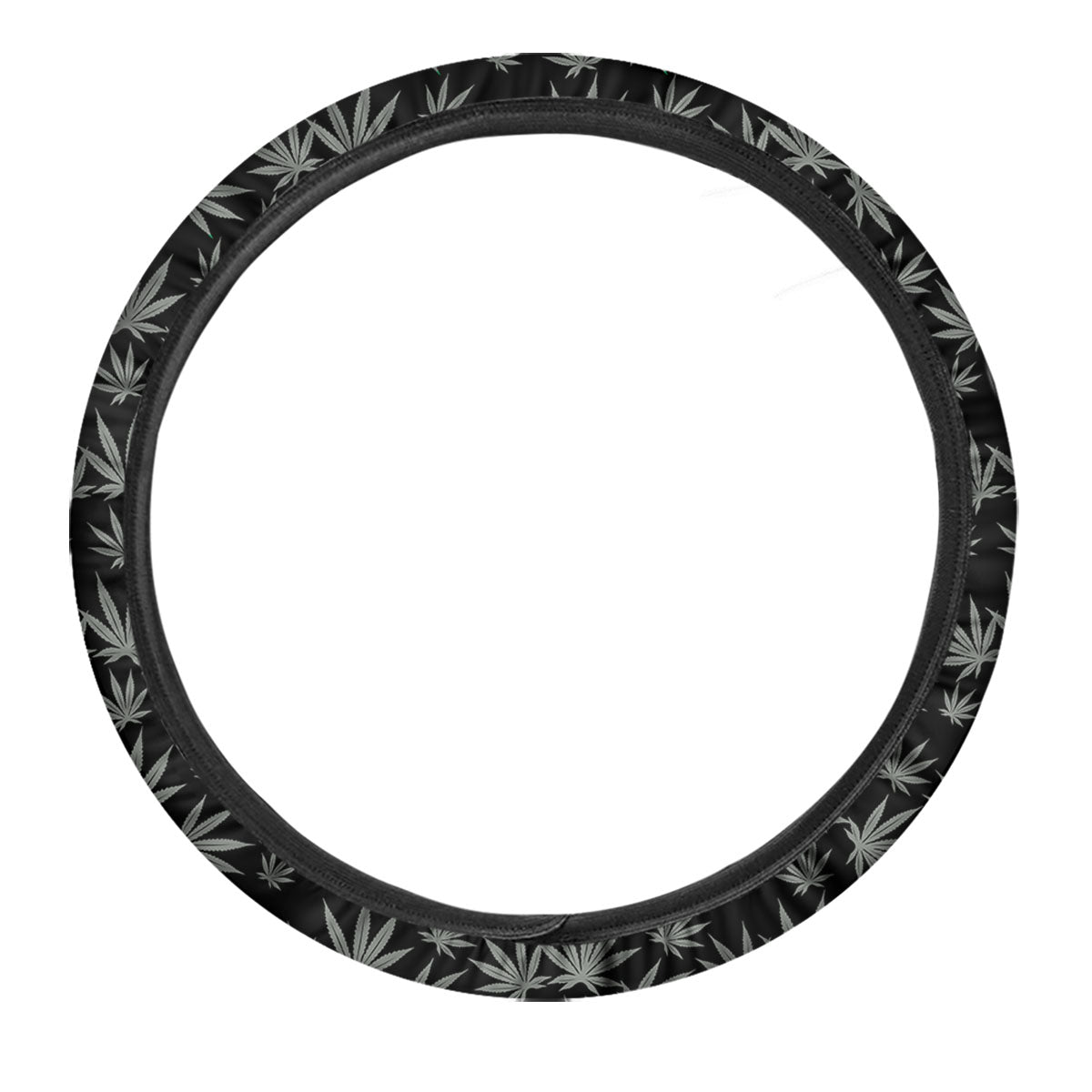 Pot Leaf Grey And Black Print Pattern Car Steering Wheel Cover-grizzshop