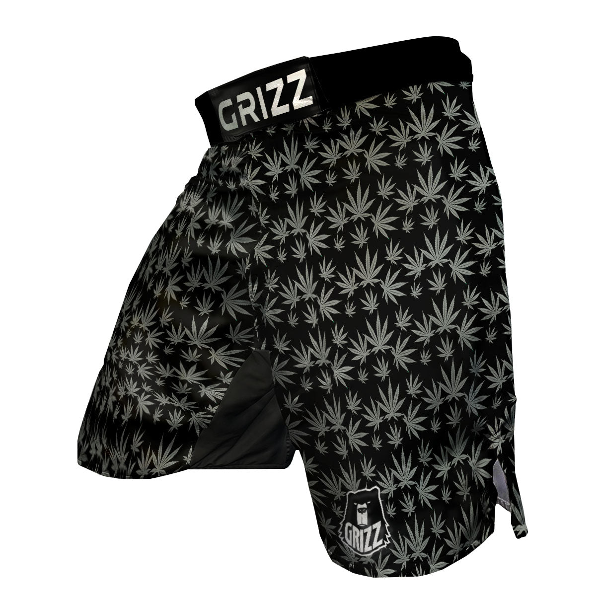 Pot Leaf Grey And Black Print Pattern MMA Shorts-grizzshop