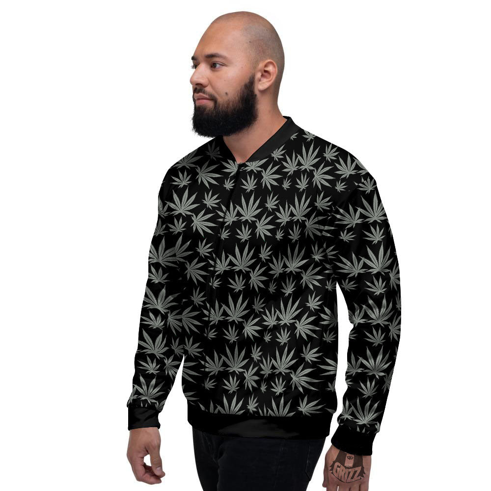 Pot Leaf Grey And Black Print Pattern Men's Bomber Jacket-grizzshop