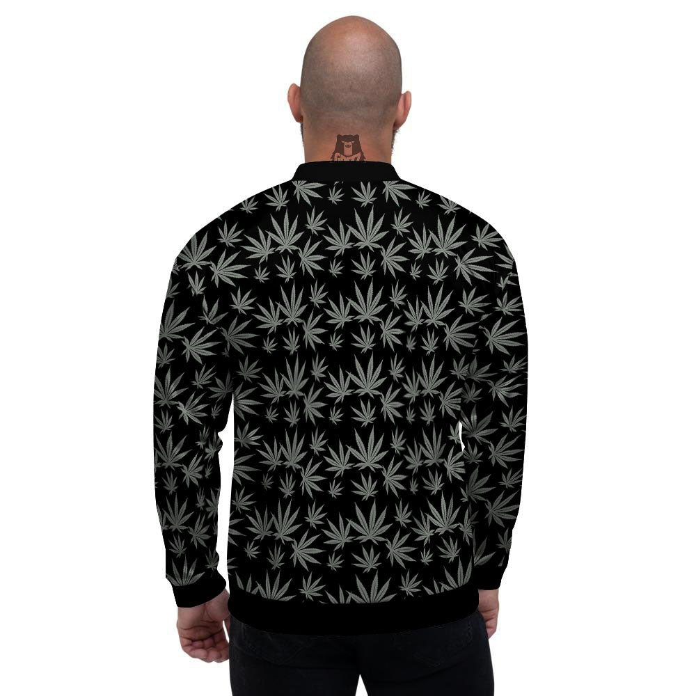 Pot Leaf Grey And Black Print Pattern Men's Bomber Jacket-grizzshop
