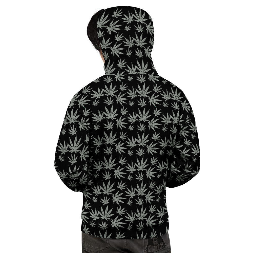 Pot Leaf Grey And Black Print Pattern Men's Hoodie-grizzshop