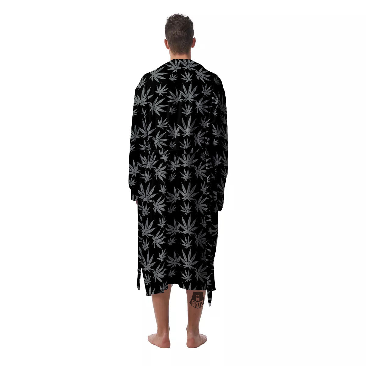 Pot Leaf Grey And Black Print Pattern Men's Robe-grizzshop
