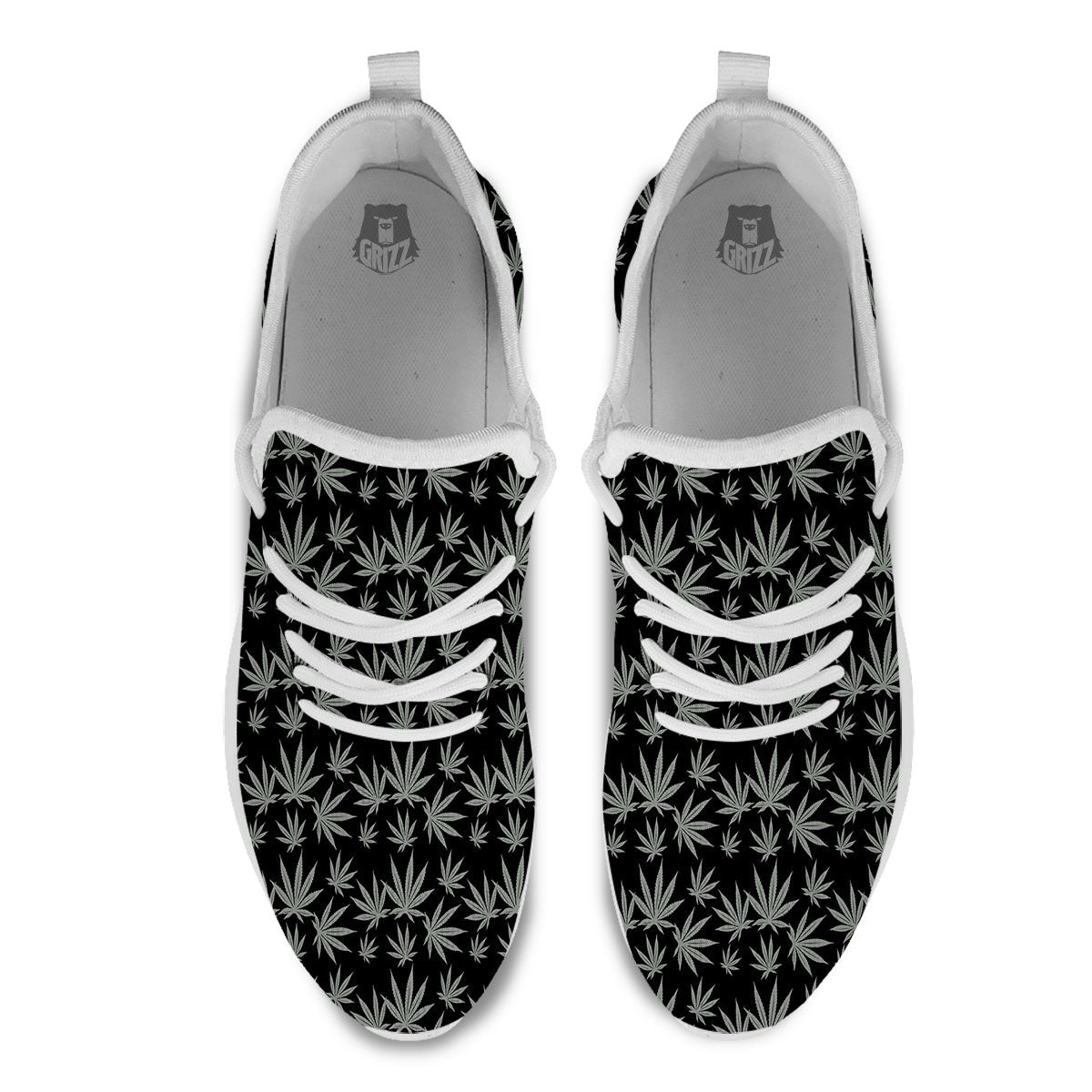 Pot Leaf Grey And Black Print Pattern White Athletic Shoes-grizzshop