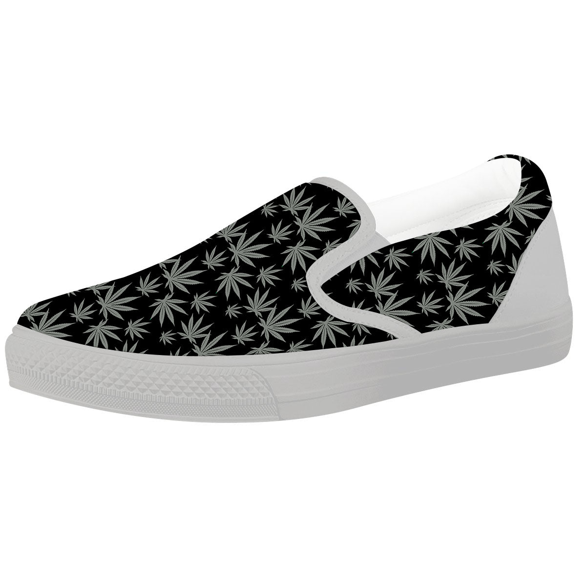 Pot Leaf Grey And Black Print Pattern White Slip On Shoes-grizzshop