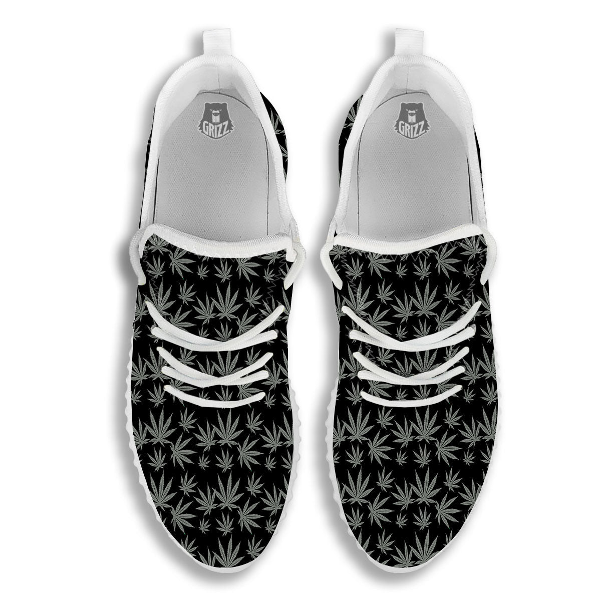Pot Leaf Grey And Black Print Pattern White Walking Shoes-grizzshop