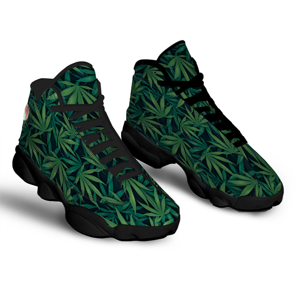 Pot Leaf Print Pattern Black Basketball Shoes-grizzshop