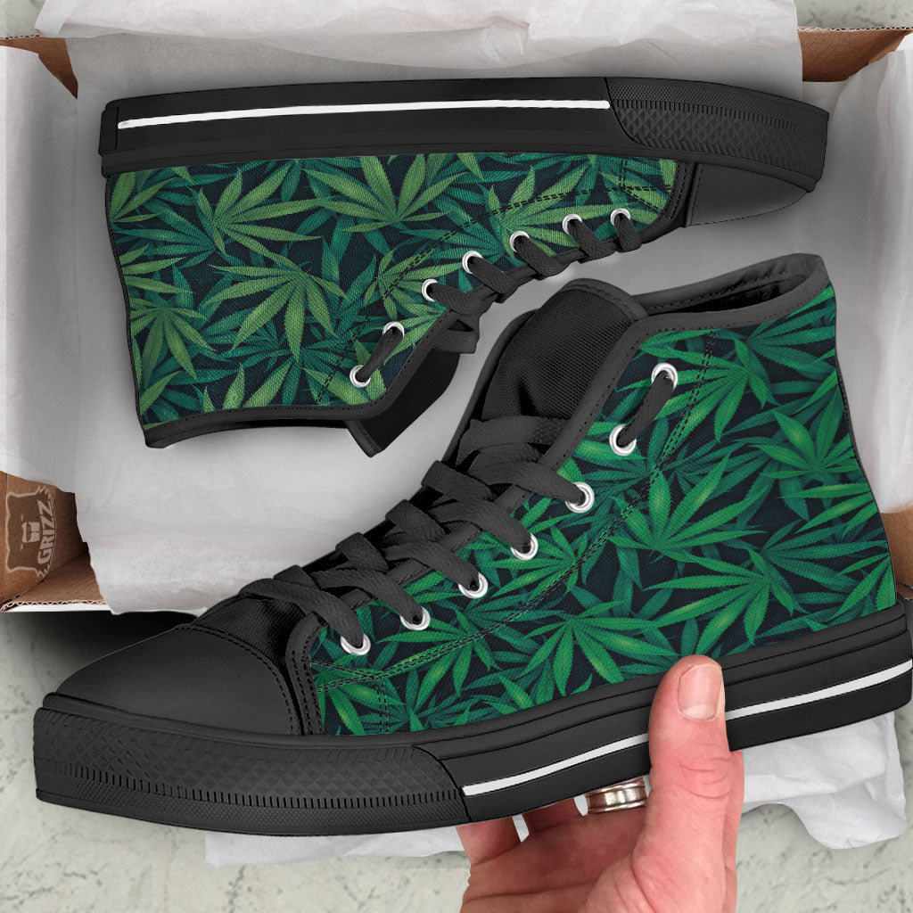 Pot Leaf Print Pattern Black High Top Shoes-grizzshop